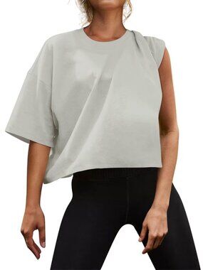 Womens Oversized Workout Crop Tops Cotton T Shirts Boxy Crewneck - XXL